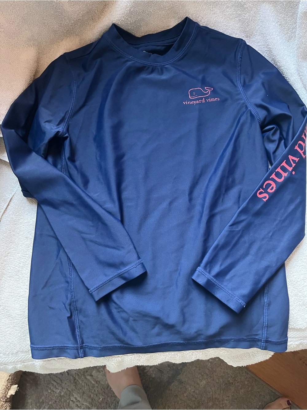 Vineyard Vines Navy Long Sleeve Performance Rashguard with Pink Logo